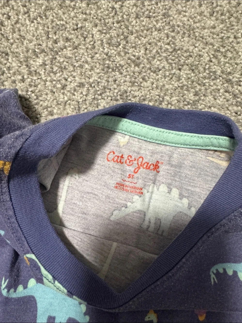 Cat & Jack Navy Short Sleeve Tee with Colorful Dinosaur Print